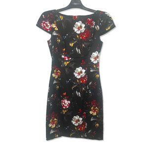 Floral Scoop Neck Bodycon Mini Black Multi Dress Size US 6
